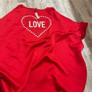 Victoria's Secret Red Kimono Robe Satin Ruffle Flounce Love Heart Red